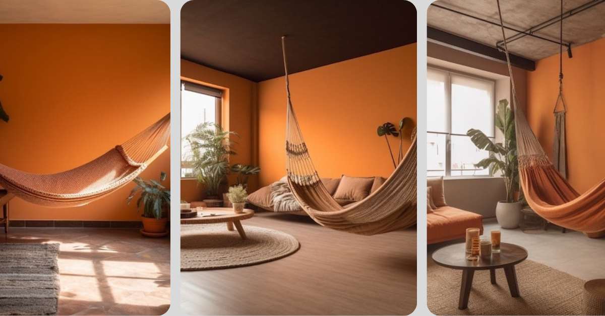 Sala laranja com cama de rede